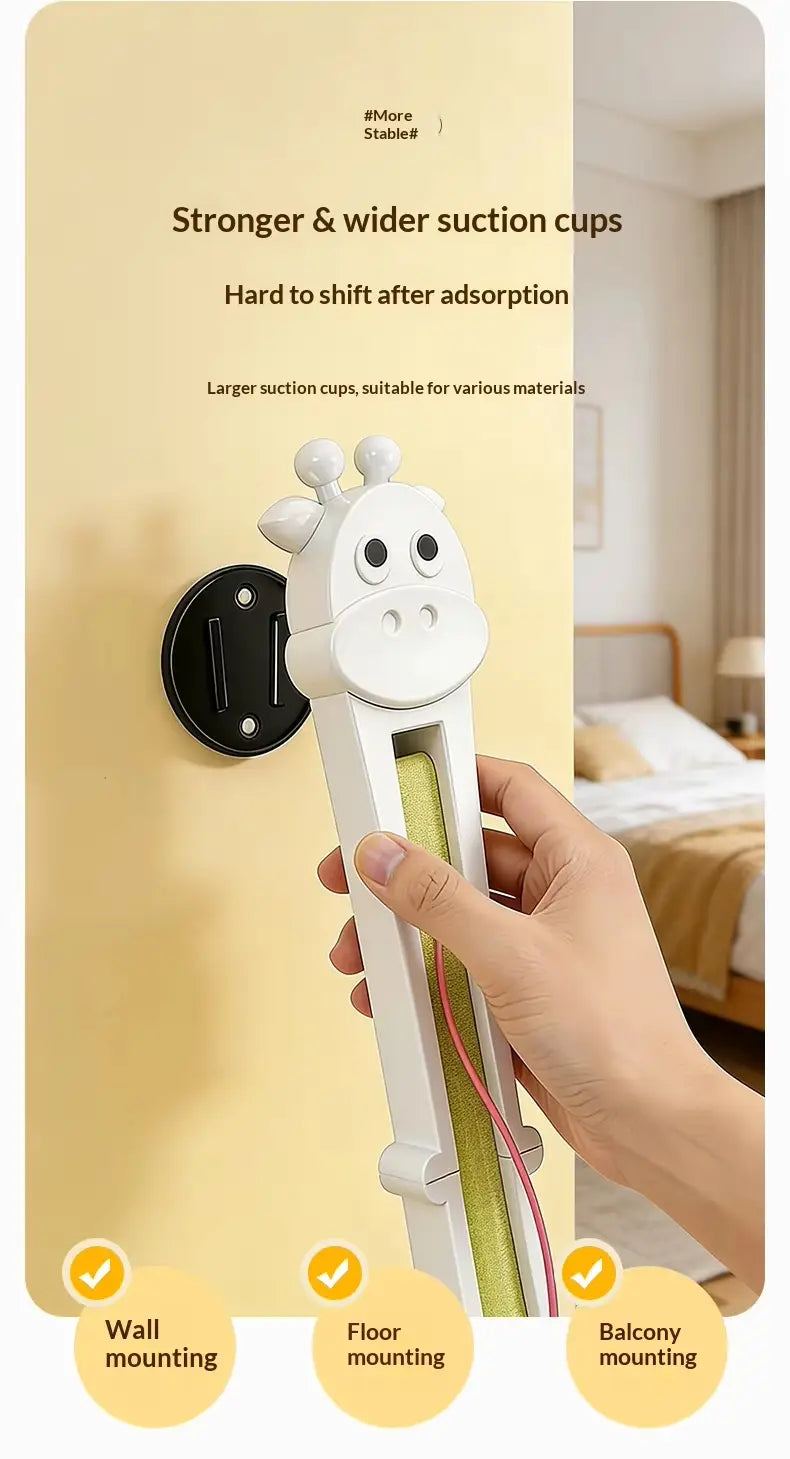Montaje de pared de jirafa blanca de plástico con ventosas para una adhesión estable, diseñado para juguetes de gato de cuerda voladora automática e interactiva, tipo mascota de jirafa.