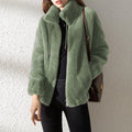 Female Winter Jacket Thickened Double-sided Velvet Stand-up Collar Warm Retro Style Elegant Short Women's Cardigan Clothes