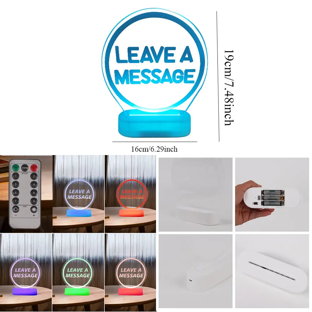 Teléfono de registro de audio antiguo translúcido con luz LED azul y un letrero circular destacado de 'deje un mensaje', diseñado para bodas y eventos.