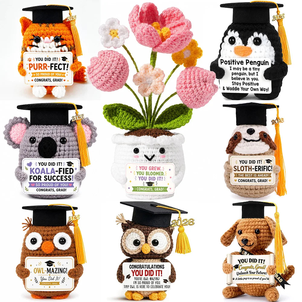 Graduation Crochet Gift Handmade Knitted Puppy Graduation Cap Positive Pocket Hug Animal Keepsake Graduate Congrats Grad Gift