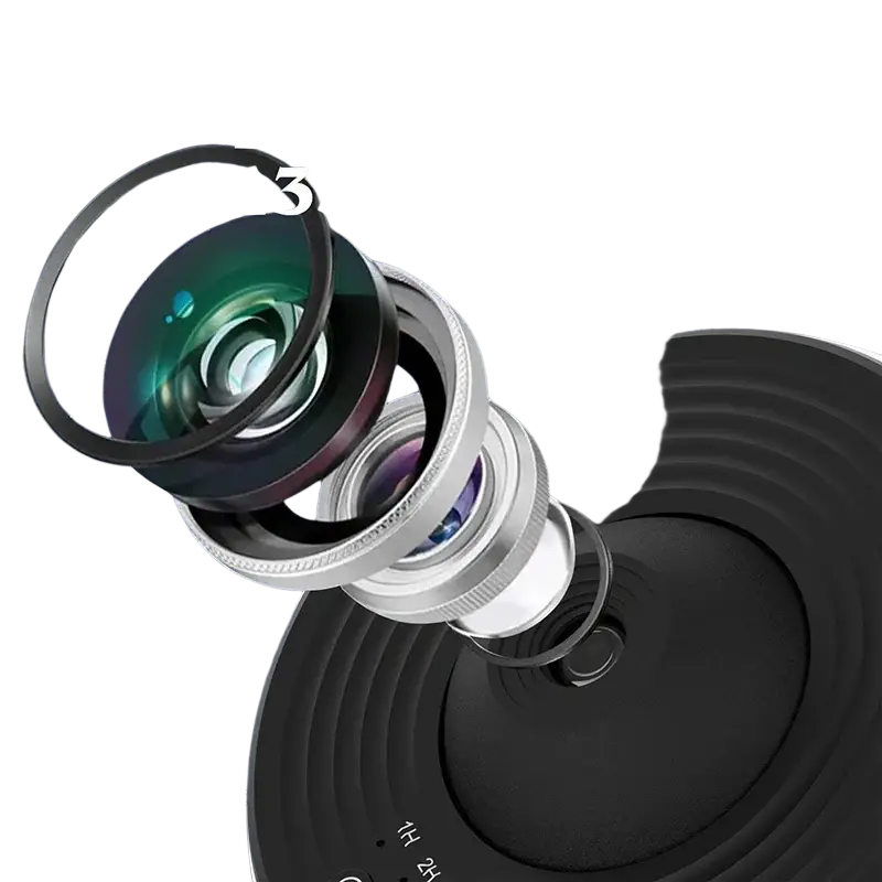 Hd focus galaxy projector with sleek black and silver lens assembly designed for 10 ft projection distance night lights