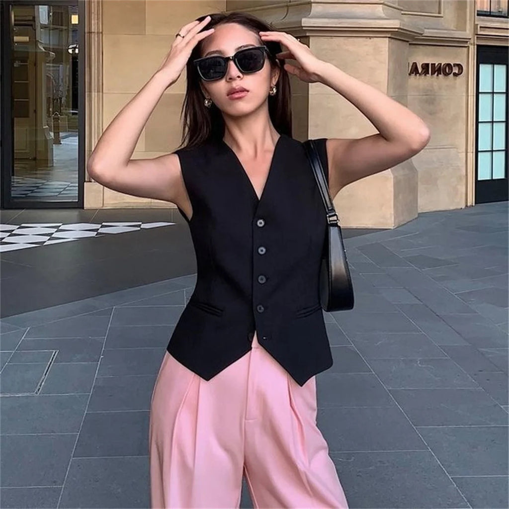 Women's White Suit Vest Formal Waistcoat V Neck Slim Fit Sleeveless Blazer Jacket Office Business Dinner Attire Lady Elegant Top