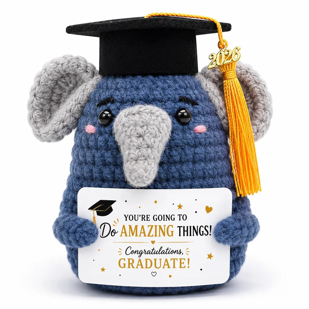 Graduation Crochet Gift Handmade Knitted Puppy Graduation Cap Positive Pocket Hug Animal Keepsake Graduate Congrats Grad Gift