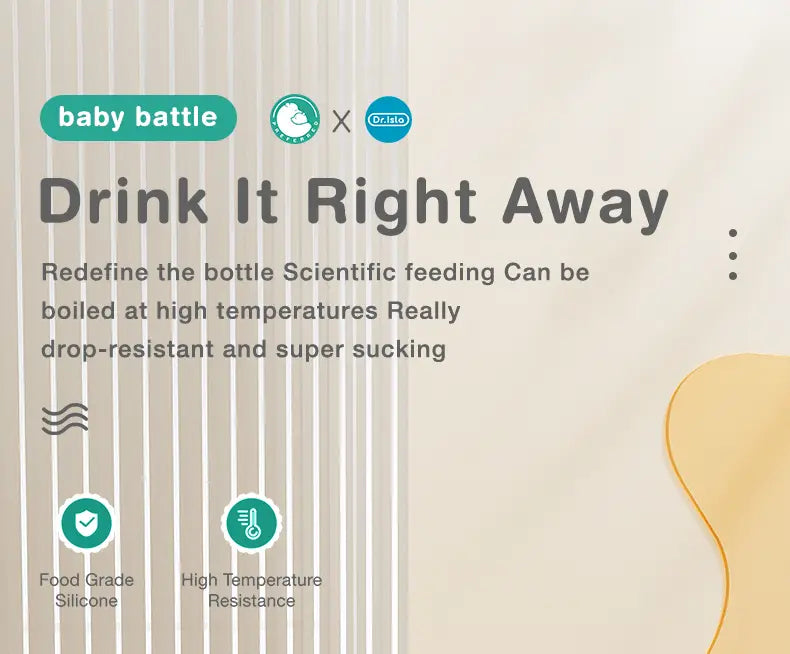 Baby-Battle X DR Anti-Kolik-Glas-Babiflasche, BPA-frei, zeigt die Rückseite mit klaren Dosiermarkierungen und einer grünen Kappe.