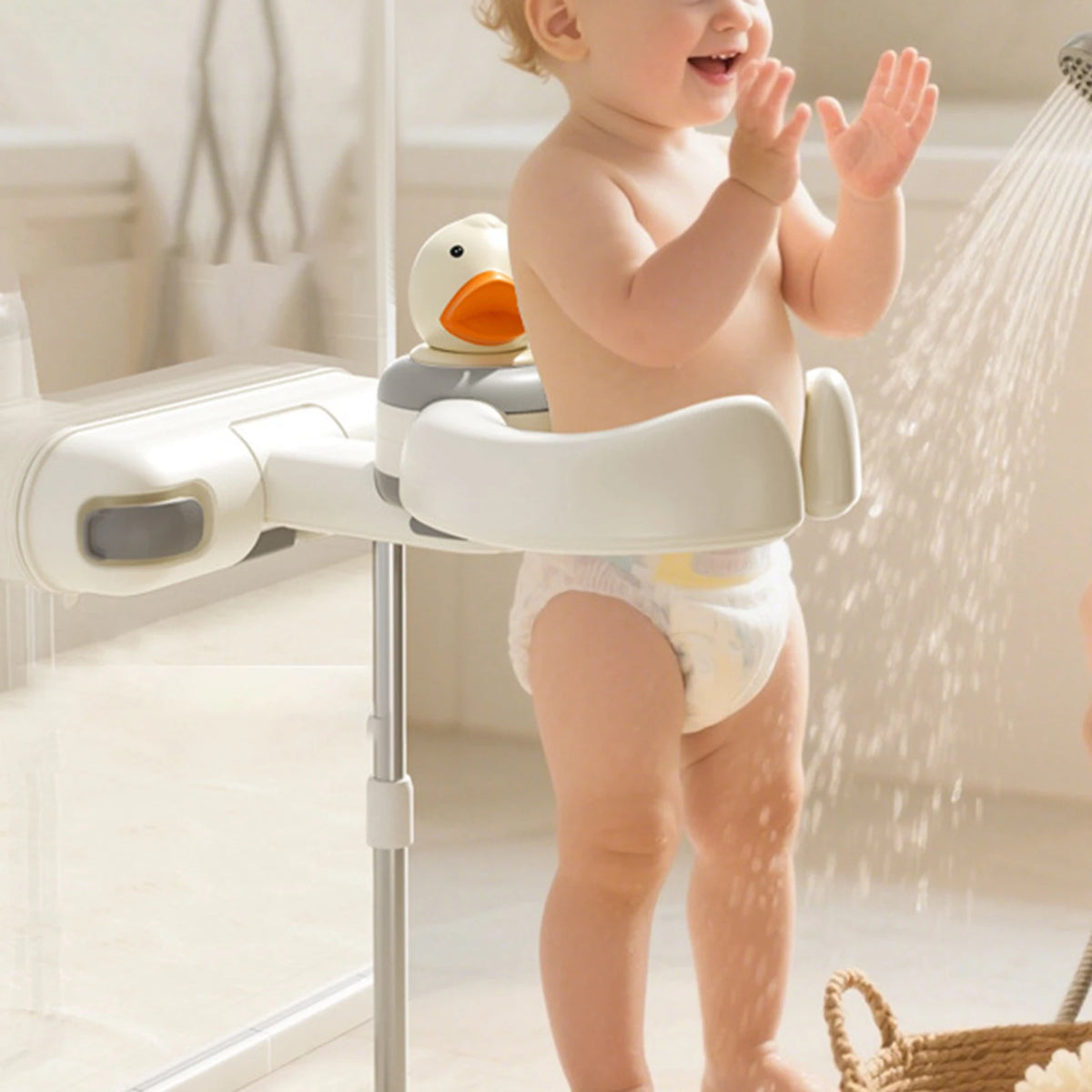 Baby Shower Stand Wall Mount Shower Handle Baby with Suction Cup Foldable Portable Bath Standing Stand for Boys Girls Newborn