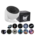 White and black galaxy projector with circular design and 12 film discs for projecting star lights and night lights