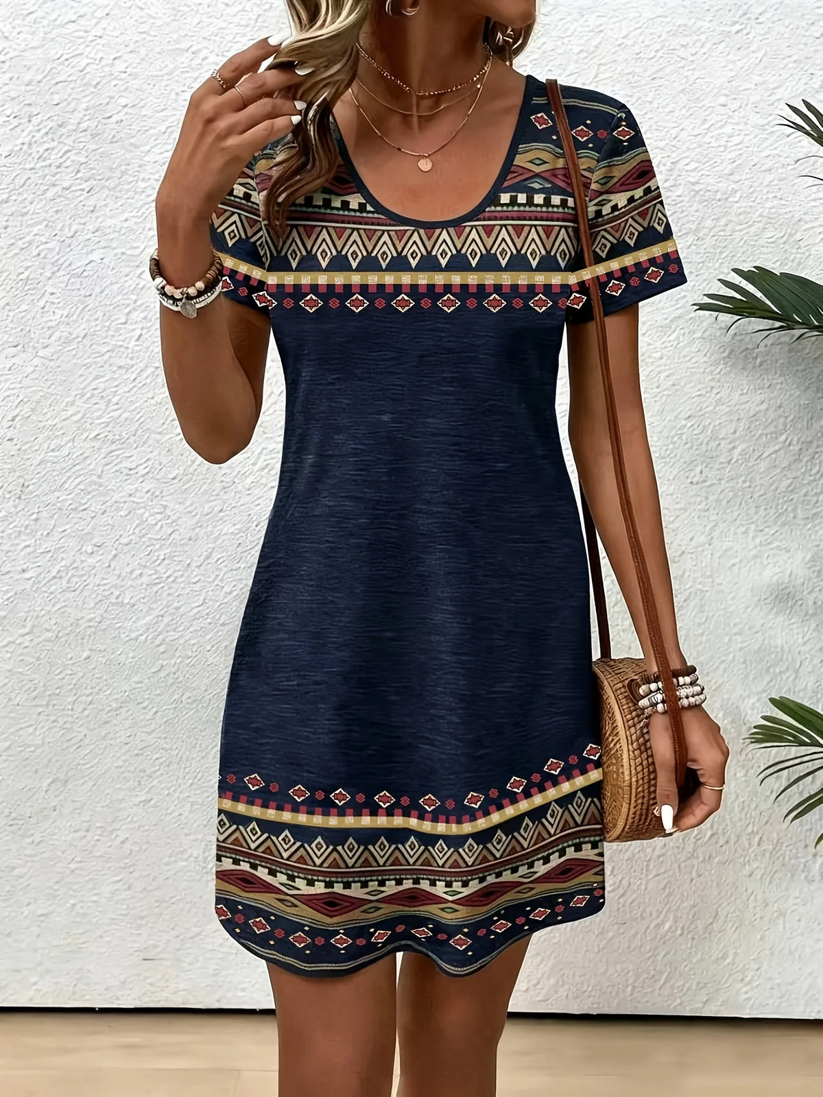 Ethnic Style Pattern 3D Printing Dresses For Women 2026 Fashion Summer Short Sleeve Loose A-Line Dress Casual Women's Clothing