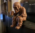 Seated Eerie Office Worker Skeleton Figurine 3D Printed Coffee Drinking Skull Desk Ornament for Humorous Home Office Decor Gifts