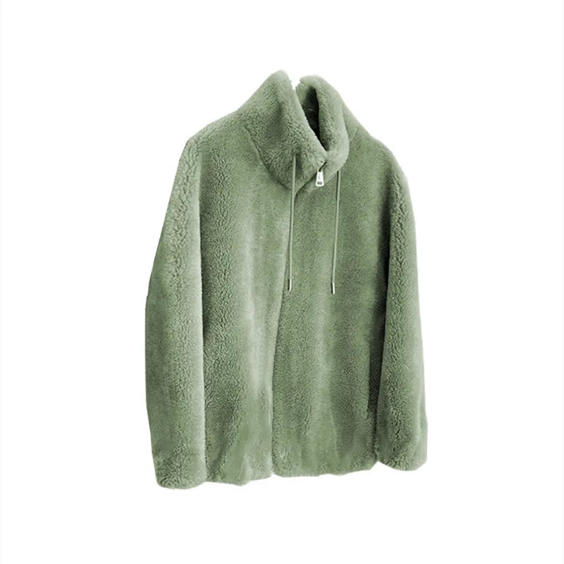 Female Winter Jacket Thickened Double-sided Velvet Stand-up Collar Warm Retro Style Elegant Short Women's Cardigan Clothes