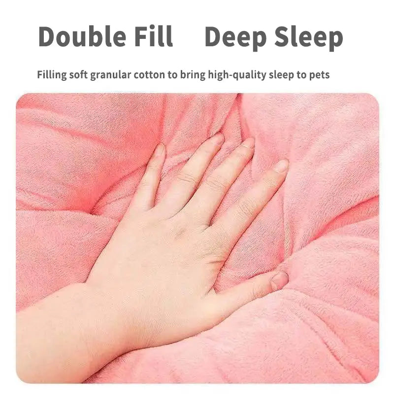 Princess pink lace pet bed for dogs and cats featuring soft granular cotton filling for deep sleep in a plush pink design.