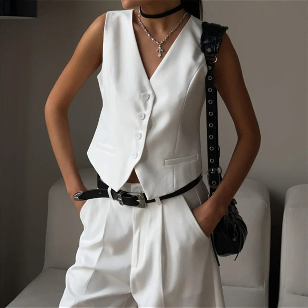 Women's White Suit Vest Formal Waistcoat V Neck Slim Fit Sleeveless Blazer Jacket Office Business Dinner Attire Lady Elegant Top