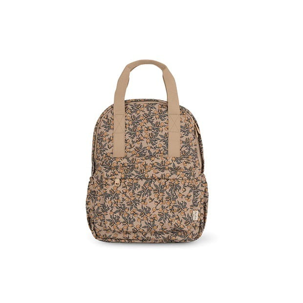 Beiger Kinder-gesteppten, bestickten Rucksack mit floralen Mustern und passenden Tragegriffen, mit einer Vordertasche, entworfen als wasserfester Schulrucksack.