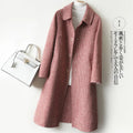 New Women Jacket Winter Woolen Coat Elegant Turn Down Collar Plaid Long Woolen Coat Single-breasted Warm Coat Casaco Feminino