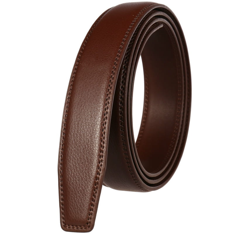 Sangle de ceinture en cuir véritable pour homme de 3,1 cm en brun, avec surface lisse légèrement texturée et couture précise le long des bords