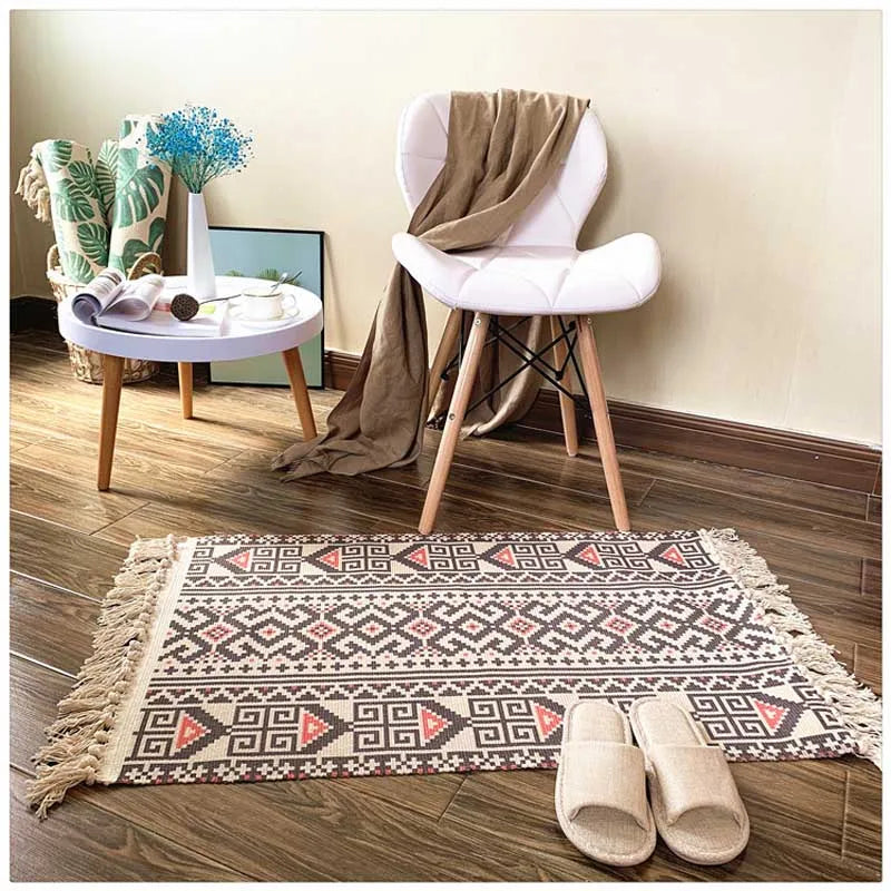 Cotton Tassel Home Weave Carpets Welcome Foot Pad Bedroom Study Room Floor Rugs Prayer Mattress