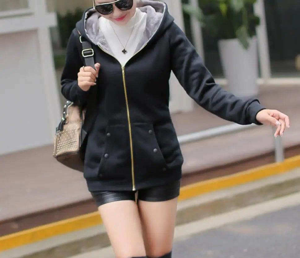 Women Hoodies Sweatshirt Female Casual Coat large size ladies velvet thickening hooded zipper jacket female youth outerwear