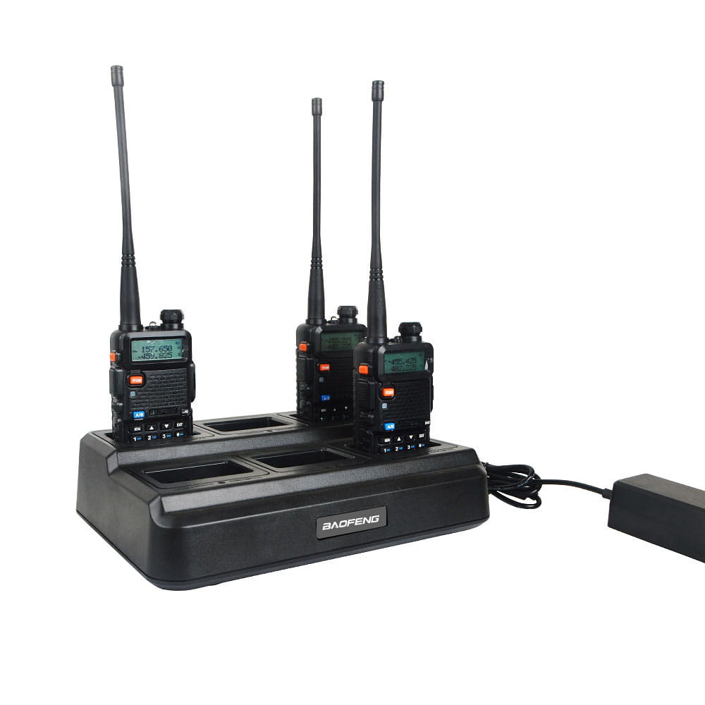 black bl-5x6 six way rapid walkie talkie charger station with three upright uv-5r radios for efficient charging