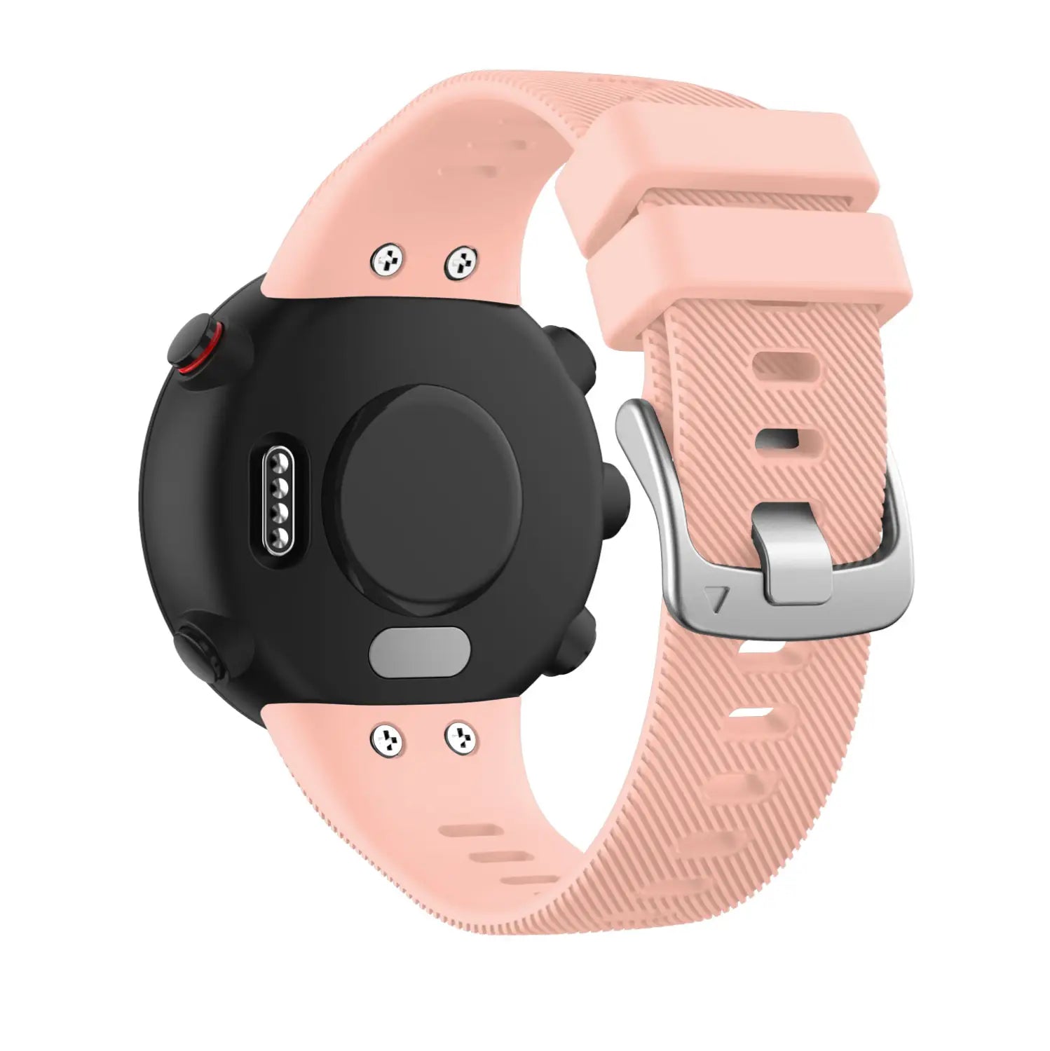 Correa de silicona rosa para Garmin Forerunner y Garmin Swim, con hebilla plateada, diseñada como accesorio de reemplazo de alta calidad