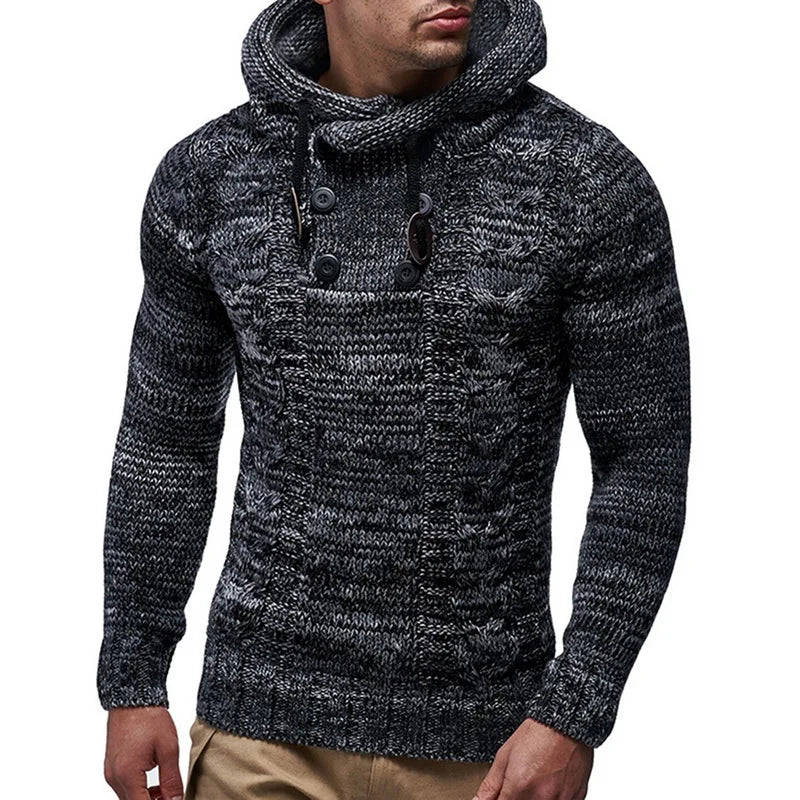 Men's Fashion Solid Color Knit Hooded Sweaters 2026 New O-Neck Long Sleeve Slim Fit Pullover Tops Autumn Winter