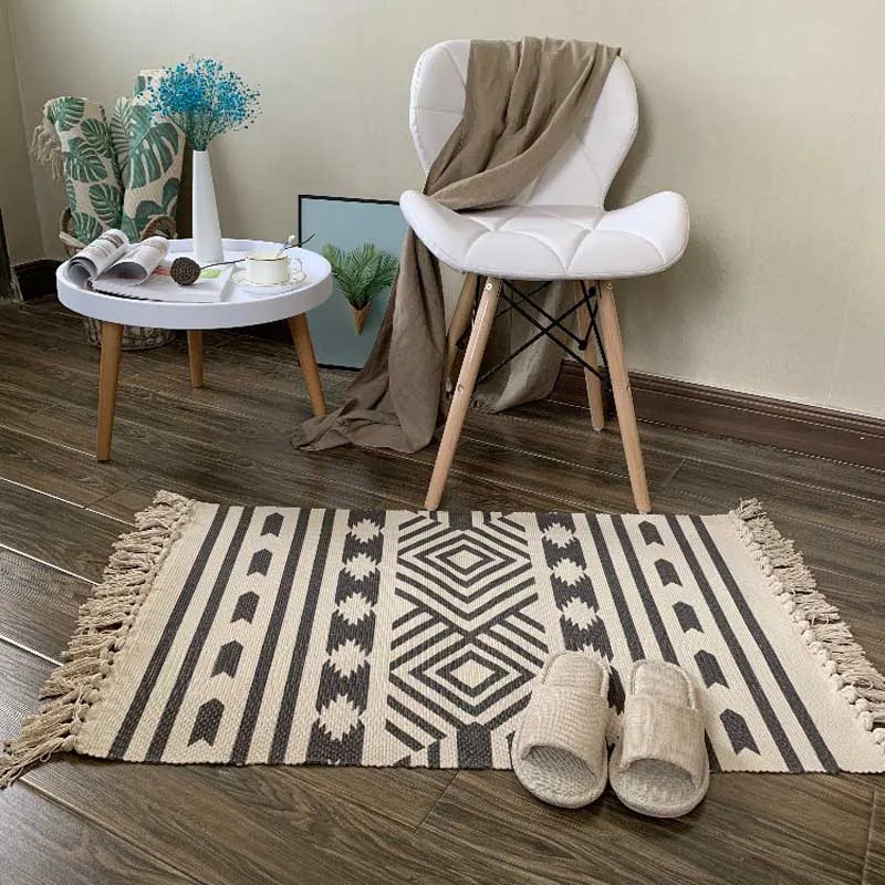 Cotton Tassel Home Weave Carpets Welcome Foot Pad Bedroom Study Room Floor Rugs Prayer Mattress