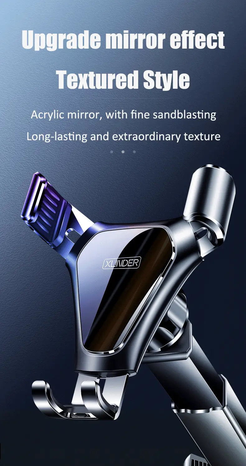 Support de téléphone de voiture sans fil Mg Rx5 argent et violet, avec une surface de miroir acrylique texturée.