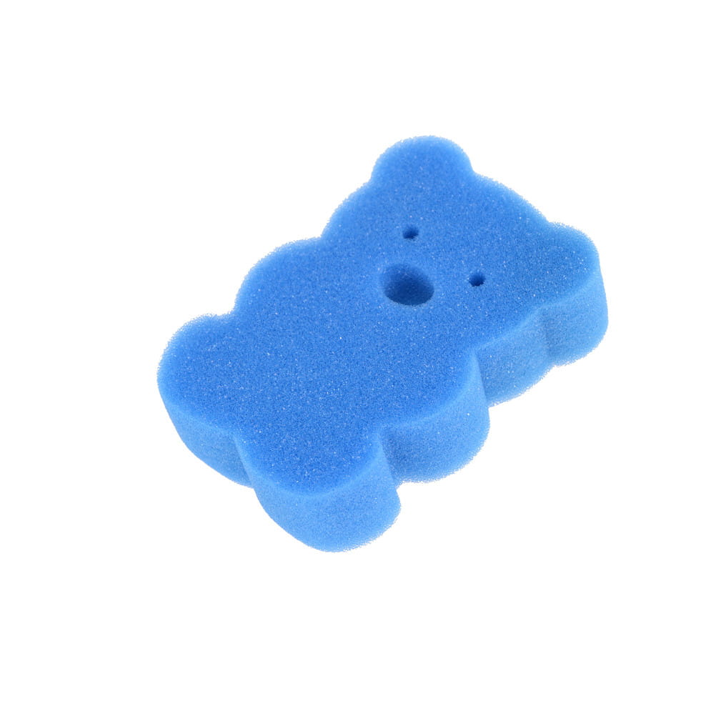 Blauer Schaumbär-förmiger Baby-Badeschwamm aus weichem Schaum als Duschbürste, entwickelt für eine sanfte Reinigung.