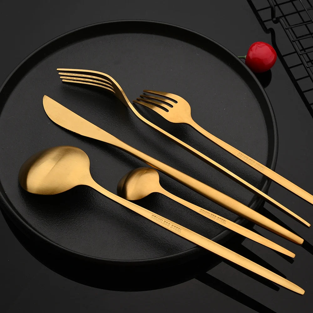 Gold Matte Cutlery Set Stainless Steel Dinnerware Flatware Kitchen Home Dessert Fork Spoon Knife Set Silverware Tableware Set