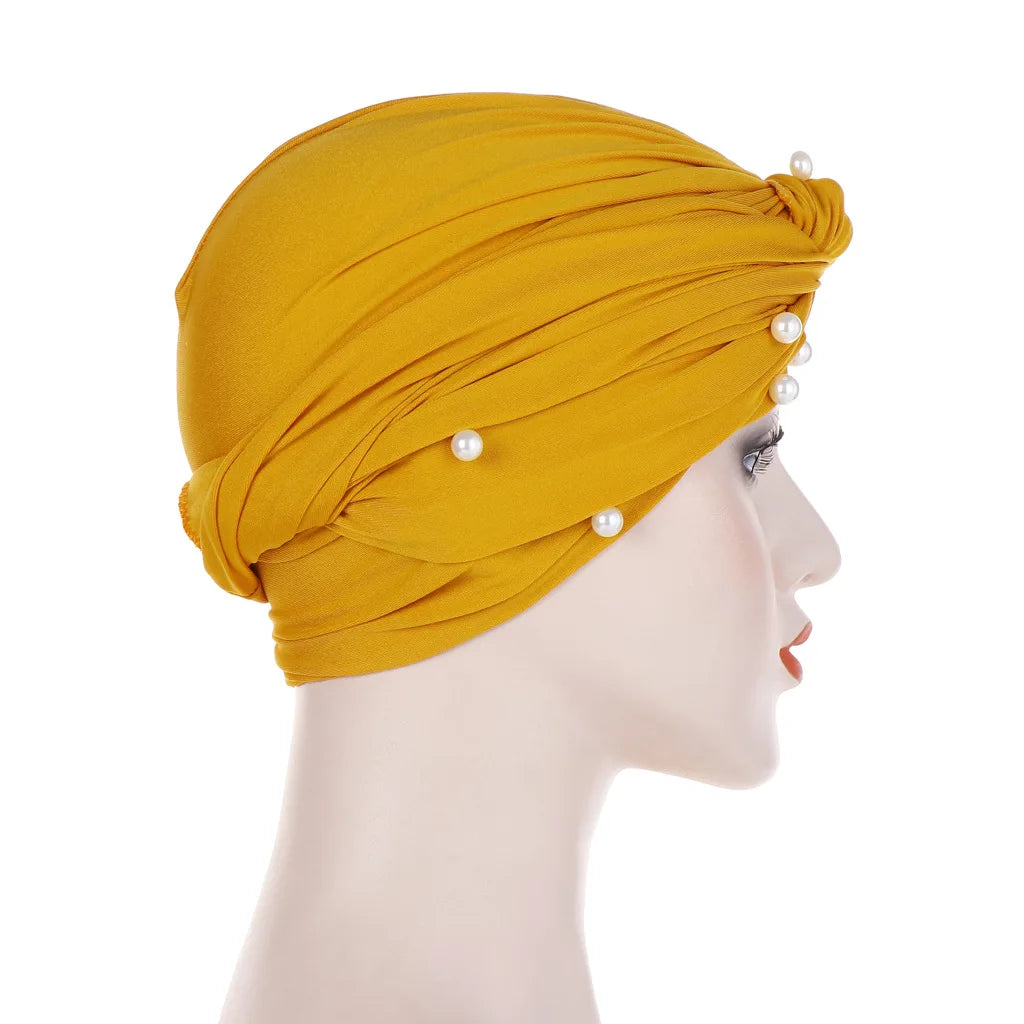 Muslim Fashion Women Elastic Velvet Pearls Turban Caps Islamic Hijab Bonnet Musulman Femme Headscarf Indian Hat Turbante Mujer