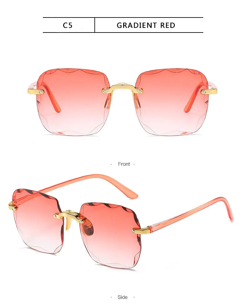 Square gradient sunglasses for women featuring gradient red lenses and gold-tone metal frames with a sleek modern design.