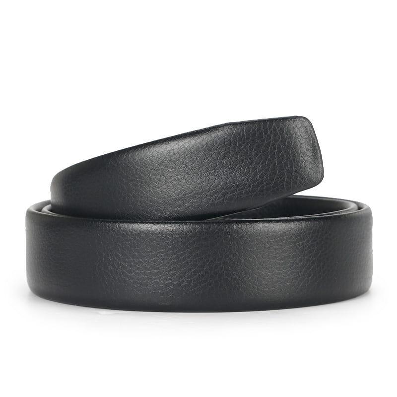 Ceinture pour homme en cuir noir, surface texturée lisse, bords arrondis et boucle automatique, largeur de 3,5 cm.