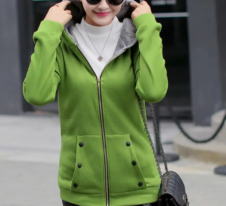 Women Hoodies Sweatshirt Female Casual Coat large size ladies velvet thickening hooded zipper jacket female youth outerwear