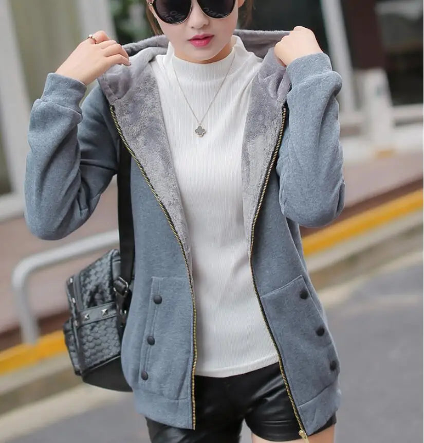 Women Hoodies Sweatshirt Female Casual Coat large size ladies velvet thickening hooded zipper jacket female youth outerwear