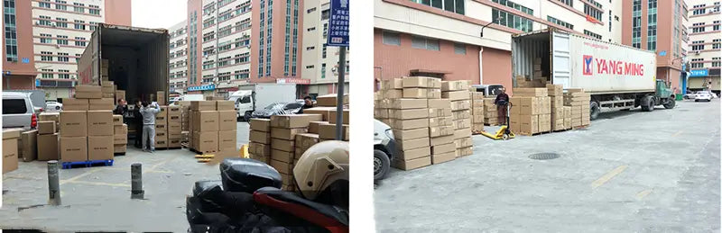 piles de cartons bruns contenant un support de fond d’arche de mariage dorée pour des réceptions