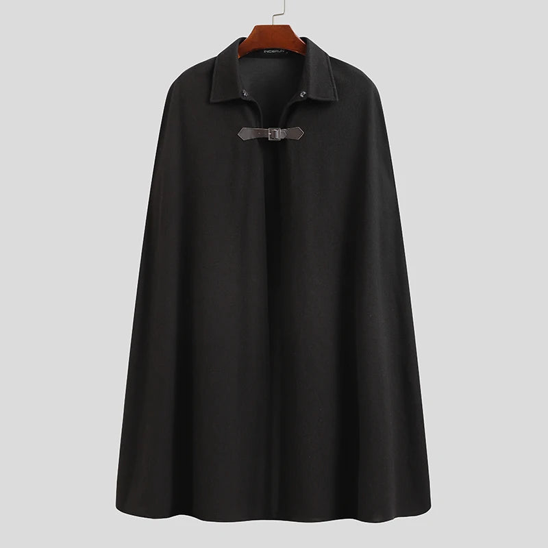 INCERUN 2023 Fashion Men Cloak Coats Solid Color One Button Lapel Cape Trench Streetwear Winter Faux Blends Overcoat Men Jackets