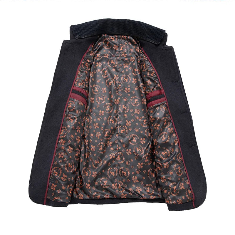 Autumn Winter Wool Jacket Coat Men's Fashion Double Collar Blends Thicken Male Business Warm Long Sleeve Male Trench Overcoat