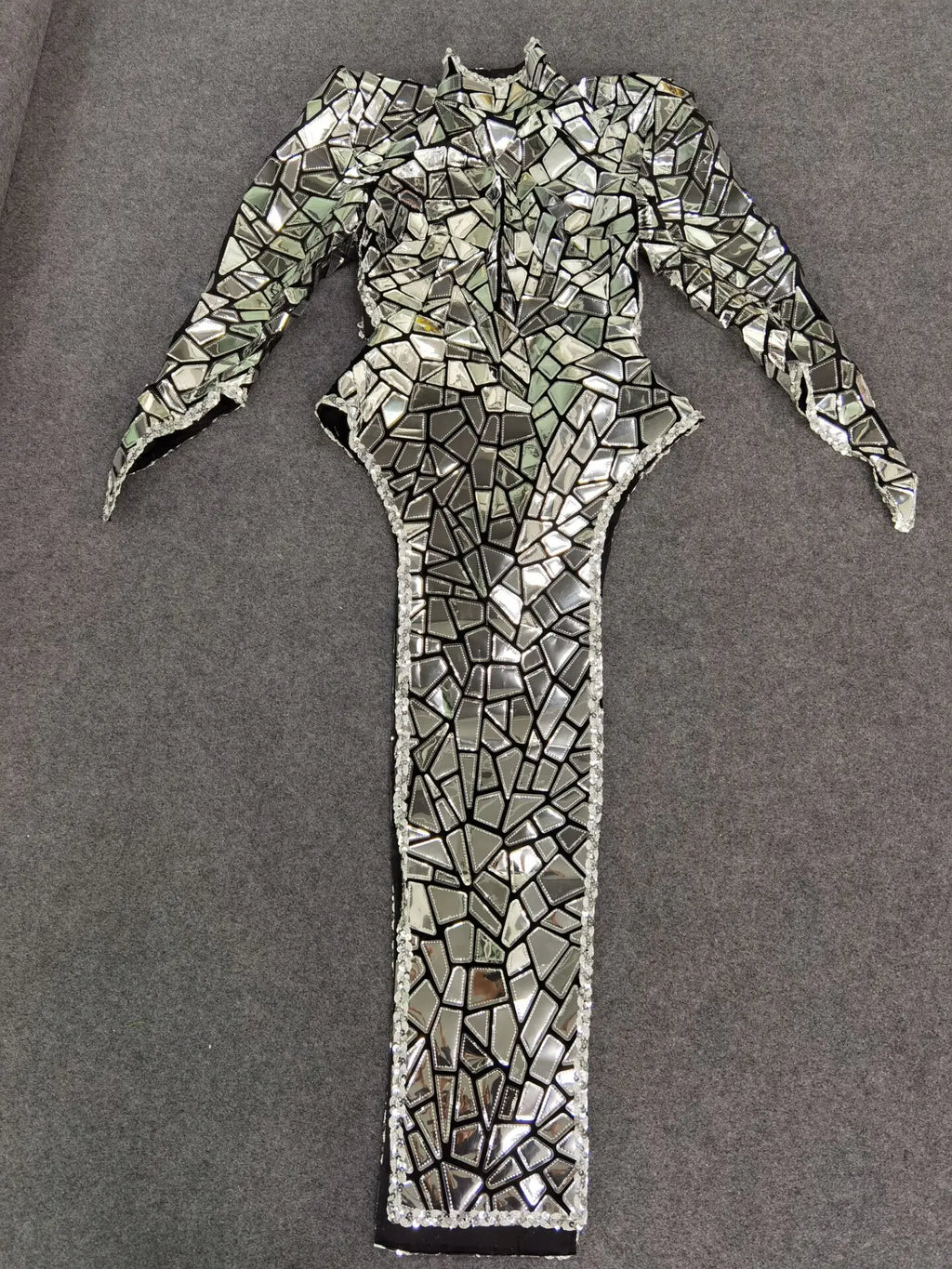 Nightclub Party Stage Show Wear Silver Sequins Backless High Slit Dresses for Women Dancer Singer Performance Reflective Costume