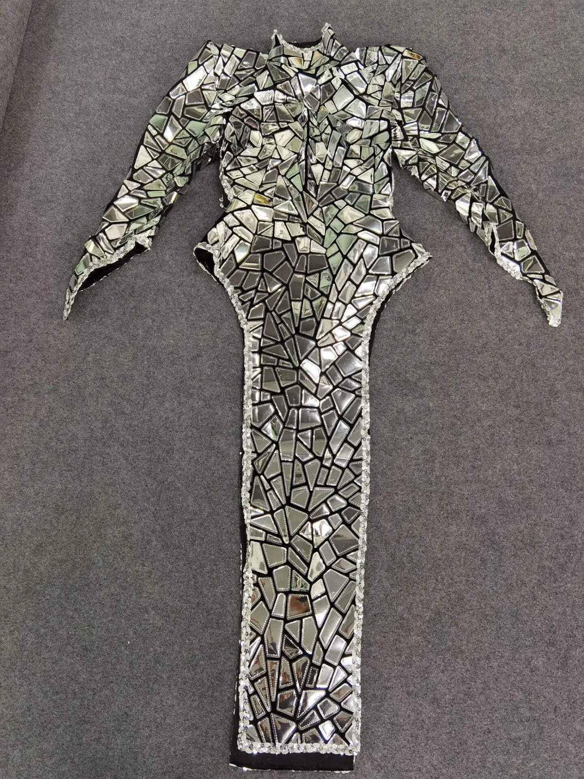 Nightclub Party Stage Show Wear Silver Sequins Backless High Slit Dresses for Women Dancer Singer Performance Reflective Costume