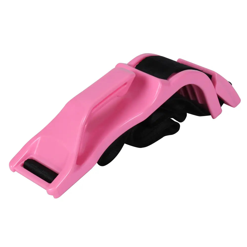 Versteller des Autogurts für Schwangere mit einem Clip-Gurtband aus pinkfarbenem Kunststoff und schwarzem Stoff mit gebogenem Design für Schwangere.