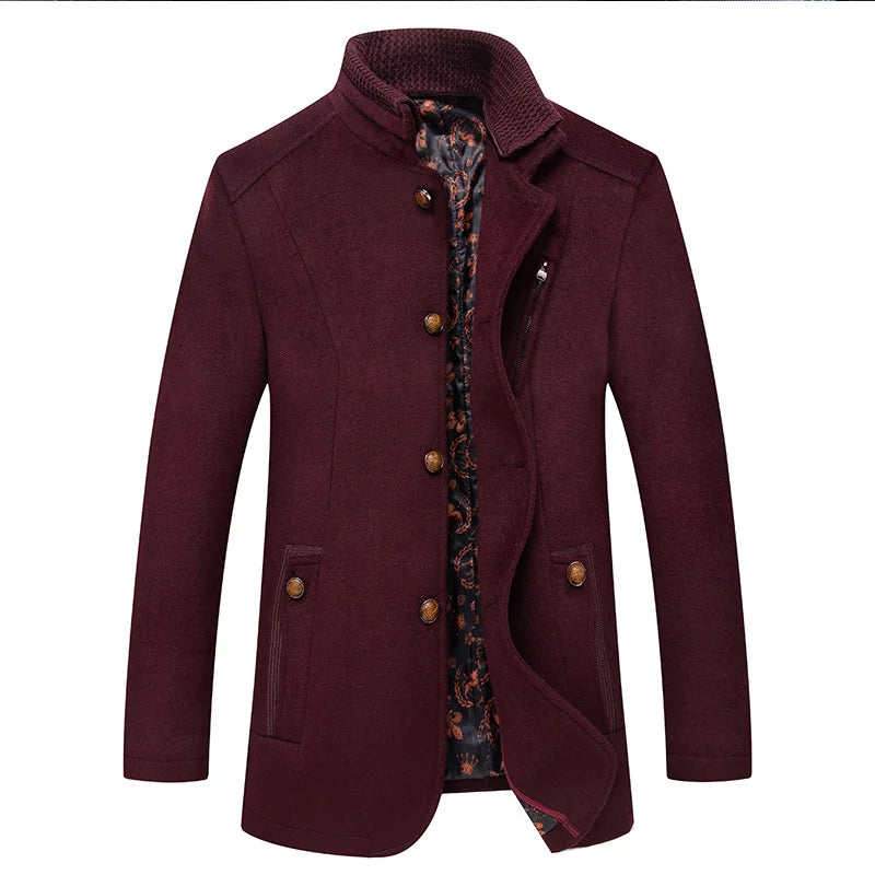 Autumn Winter Wool Jacket Coat Men's Fashion Double Collar Blends Thicken Male Business Warm Long Sleeve Male Trench Overcoat
