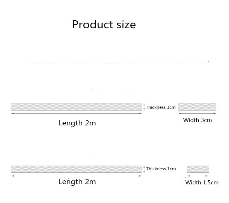 Bande d’étanchéité en mousse élastique grise texturée en forme de ruban, pour portes et fenêtres, disponible en largeurs de 3 cm et 1,5 cm, mesurant 2 mètres de longueur et d’une épaisseur de 1 cm.