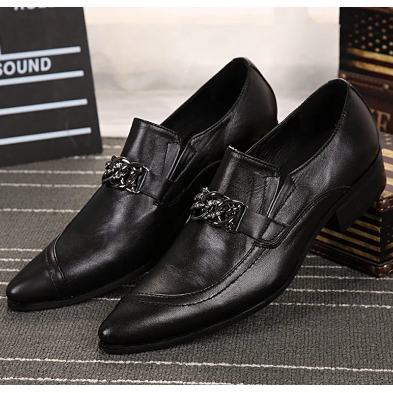 Men's British‑Style Elegant Pointed‑Toe Genuine Leather Formal Dress Shoes Youth Fashion Footwear For Summer Office Wedding Occa