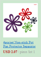 a set of five colorful non-stick pot fan protectors with flower designs in red purple green and black shown with wedding champagne flutes gold heart toasting glasses set