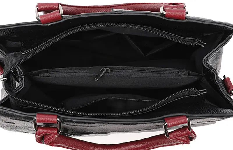 Black crossbody handbag style1 style2 made of black pu leather with red leather handles and metallic hardware satchel style1 style2 style1