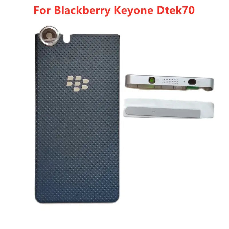 Dark blue textured back cover for blackberry keyone dtek70 replacement battery cover housing with silver logo and camera cutout.