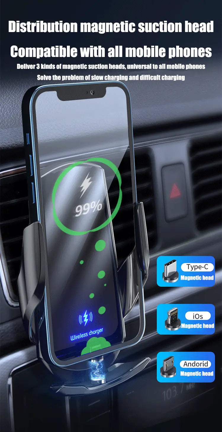 Porte-téléphone à aspiration magnétique noir avec chargeur sans fil, constitué d’un matériau durable pour les téléphones mobiles universels dans le produit de support de téléphone de voiture sans fil Mg Rx5.