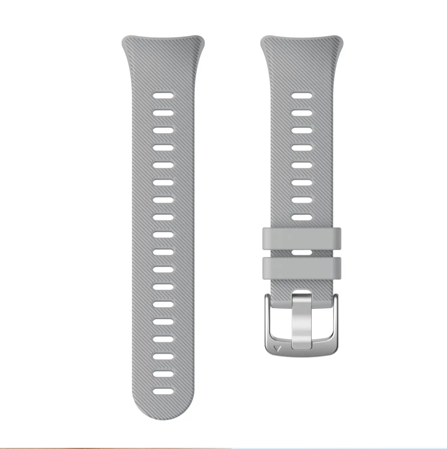 Correa de silicona gris texturizada para Garmin Forerunner y Garmin Swim, con hebilla de metal plateado de alta calidad.