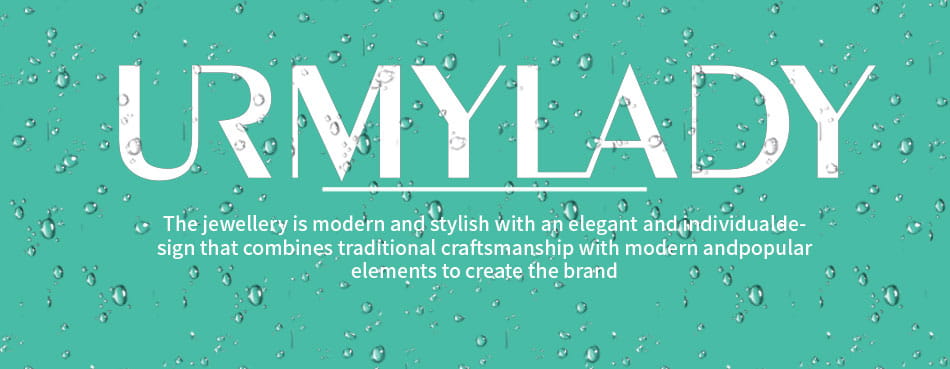Teal background featuring the white urmylady logo and descriptive text beneath for a sterling silver necklace horse pendant ideal as a women luxury wedding silver necklace.