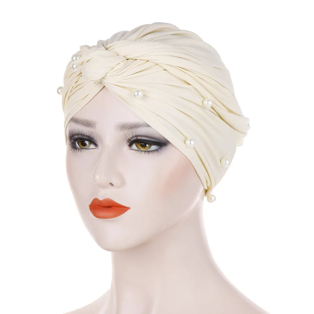 Muslim Fashion Women Elastic Velvet Pearls Turban Caps Islamic Hijab Bonnet Musulman Femme Headscarf Indian Hat Turbante Mujer