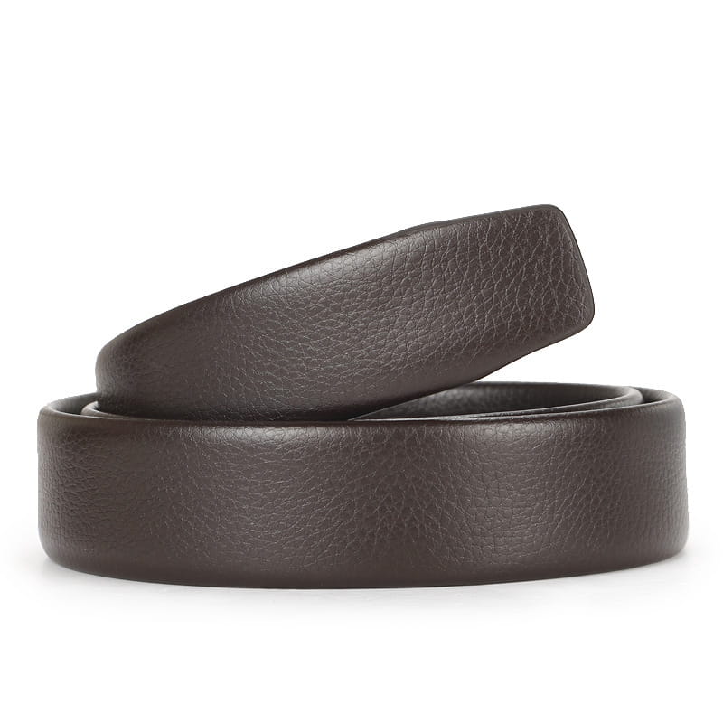 Ceinture en cuir pour homme brun foncé, surface texturée, avec boucle automatique et largeur de 3,5 cm.
