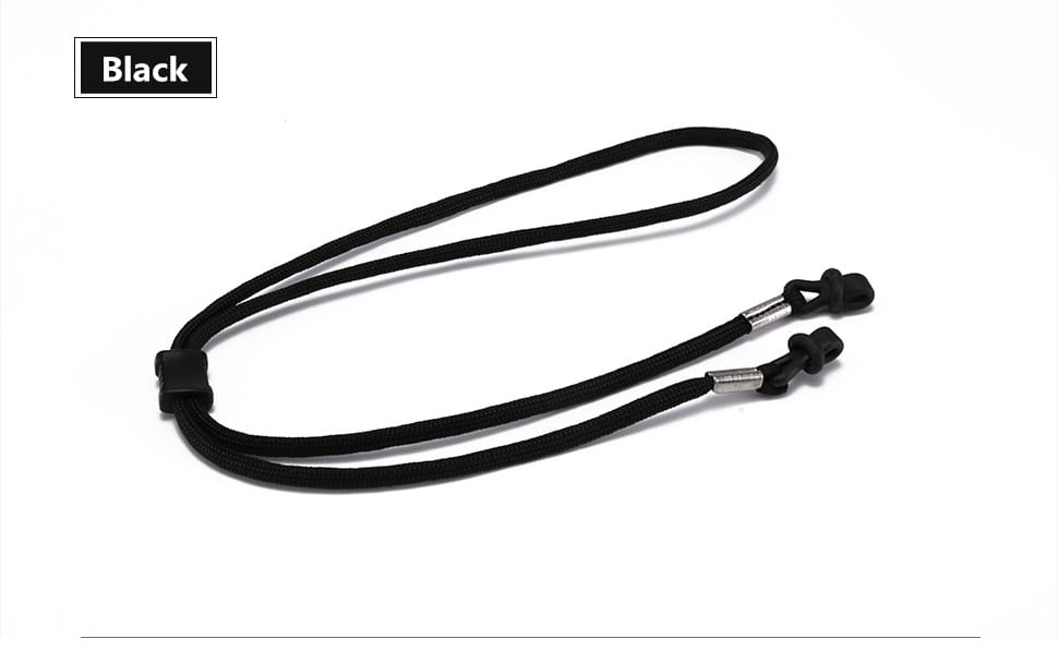 Black elastic eyewear strap with adjustable metal clasps and silicone ends for non-slip sports use in a 10 pack.